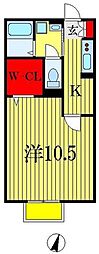 プランドール 1階1Kの間取り