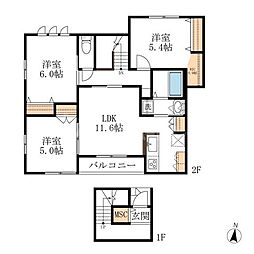 メゾン・ド・フレア 2階2LDKの間取り