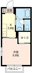 パンディオン 2階1Kの間取り