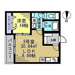 AJ千葉寺003 1階1LDKの間取り