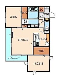 ルミナス 2階2LDKの間取り