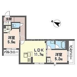 シャルム末広 3階2LDKの間取り
