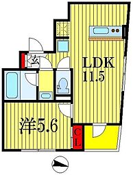 シャトーライフ千葉I 2階1LDKの間取り