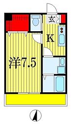 AQUE20 2階1Kの間取り