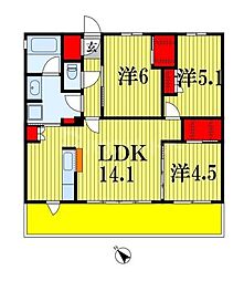 センチュリー千葉みなと 9階3LDKの間取り