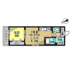 プラリヴェールコート 2階1LDKの間取り