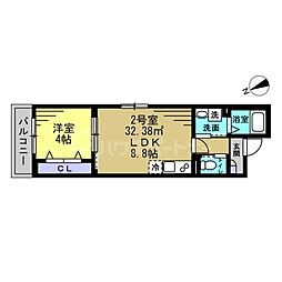 プラリヴェールコート 2階1LDKの間取り