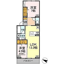 D-ROOM弁天IV 3階2LDKの間取り