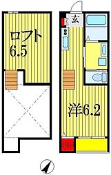 フローラ千葉 2階ワンルームの間取り