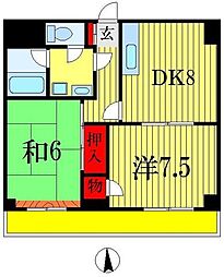 メゾンリヴィエール道場北 2階2DKの間取り