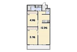 Lyk都町 C棟 1階2LDKの間取り