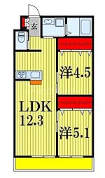 Lyk都町 C棟 1階2LDKの間取り