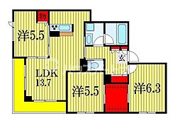 アルベレータ3 3LDKの間取図画像