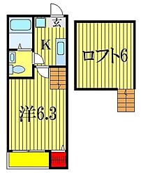 サニーサイド千葉 1Kの間取図画像