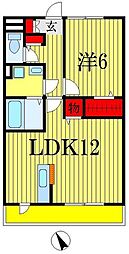 ロイヤルクレッセント西登戸参番館 1LDKの間取図画像