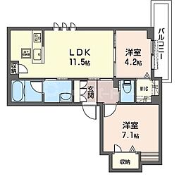 プロフィットルミエール 2LDKの間取図画像