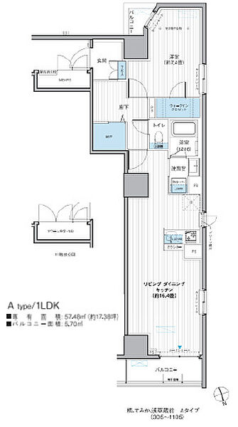 栖～すみか～浅草蔵前 1005｜東京都台東区駒形1丁目(賃貸マンション1LDK・10階・57.48㎡)の写真 その2