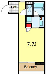 ラ・クローネ 1階ワンルームの間取り