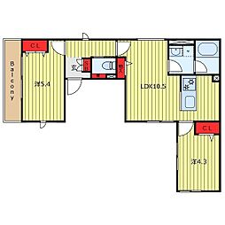 Heim Komorelia 2階2LDKの間取り