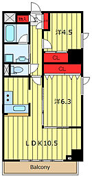 プライムアーバン町屋サウスコート 6階2LDKの間取り