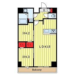 コンフォリア西尾久 9階2LDKの間取り