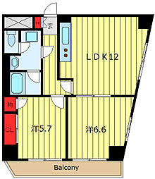 エーシーフィールズ 2LDKの間取図画像
