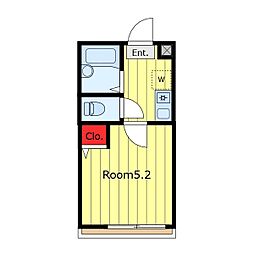 Lメゾン扇B棟 1Kの間取図画像