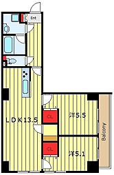 サンフィールド西日暮里 2LDKの間取図画像