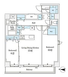 ラカーサ広尾 2LDKの間取図画像