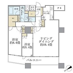 ザ・パークハウス西新宿タワー60 2LDKの間取図画像