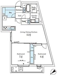 ソラシアレジデンス大井町 2LDKの間取図画像