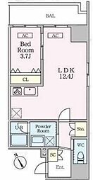 新宿区片町マンション 1LDKの間取図画像