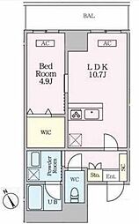 新宿区片町マンション 1LDKの間取図画像