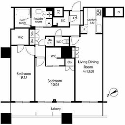 ザ・パークハウス西新宿タワー60 2LDKの間取図画像