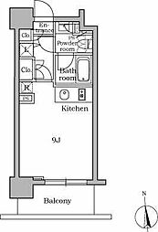 レジディア三軒茶屋 ワンルームの間取図画像