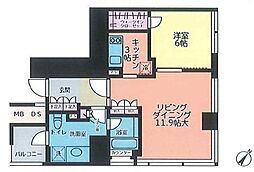 マジェスタワー六本木 1LDKの間取図画像