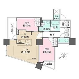 ザ・パークハウス西新宿タワー60 2LDKの間取図画像