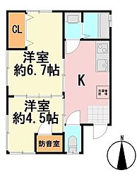小日向テラス 2Kの間取図画像