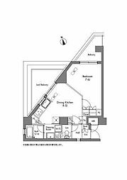 プラウドフラット神楽坂 1DKの間取図画像
