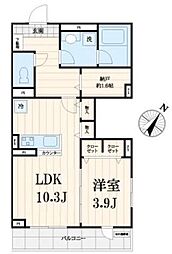 グランデール中目黒 1LDKの間取図画像