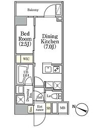 ASYLCOURT三軒茶屋 1DKの間取図画像
