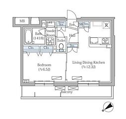 ロヴィーネ目黒東山 1LDKの間取図画像
