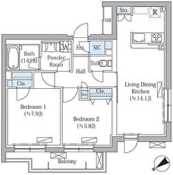 ロヴィーネ目黒東山 2LDKの間取図画像