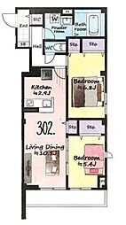 アゼリア中目黒 2LDKの間取図画像