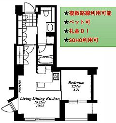 フレンシア外苑西 1LDKの間取図画像