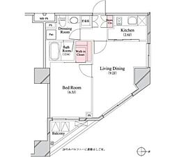 パークキューブ八丁堀 1LDKの間取図画像