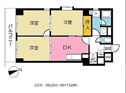 ライオンズマンション大森第6 3DKの間取図画像