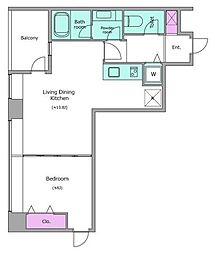 レジディアタワー麻布十番 1LDKの間取図画像
