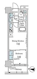 パークアクシス木場キャナルウエスト 1DKの間取図画像