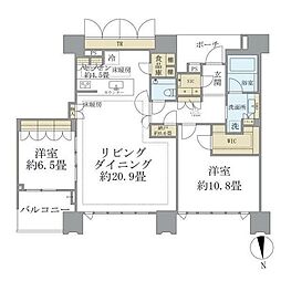 ドゥ・トゥールWEST棟 2LDKの間取図画像